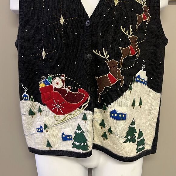 Bobbie Brooks Women’s V-neck Christmas Beading Embroidery Sleeveless Vest-L - Picture 3 of 16